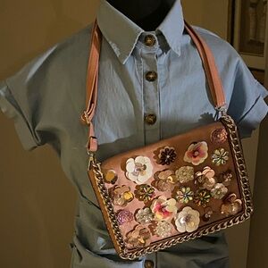 Floral Embellished Pink Shoulder Bag